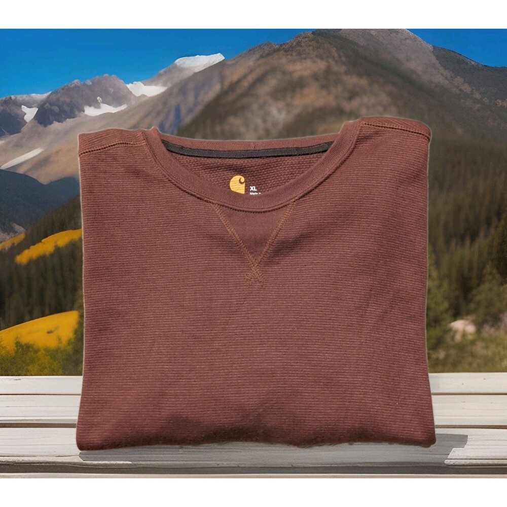 CARHARTT WAFFLE KNIT THERMAL RELAXED FIT LONG TAIL MENS SIZE XL RUST BROWN EUC